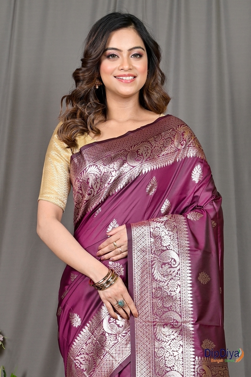 Maroon Cotton Silk Paromal Kathan Saree (489)